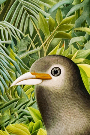 Watercolor painting on canvas. Printable botanical illustration, fabric pattern, for use in graphics. The bird in the illustration.の写真素材