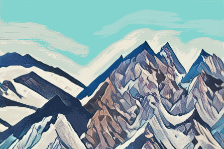 travel illustration. Beautiful mountain landscape.の写真素材