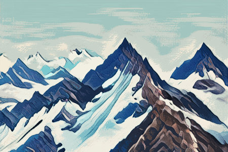travel illustration. Beautiful mountain landscape.の写真素材