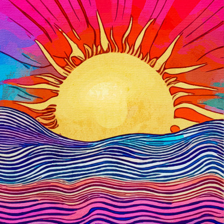 Watercolor painting on canvas. Printable botanical illustration, fabric pattern, for use in graphics. sunset.の写真素材