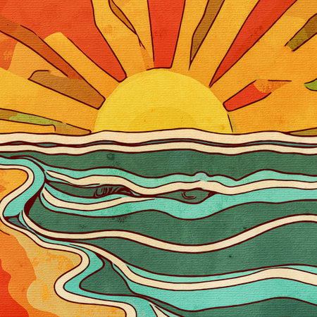 Watercolor painting on canvas. Printable botanical illustration, fabric pattern, for use in graphics. sunset.の写真素材
