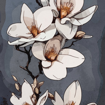 Magnolia. Watercolor painting on canvas. Printable botanical illustration, fabric pattern, for use in graphic arts.の写真素材