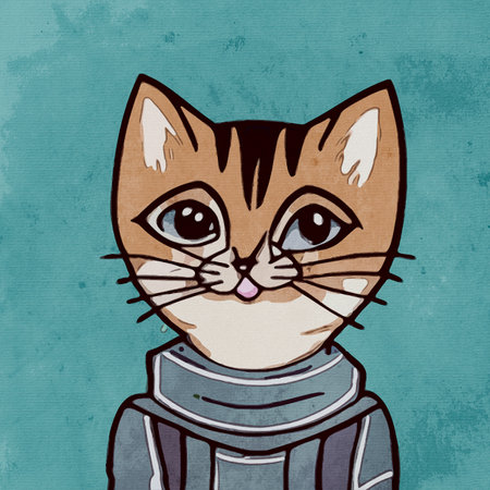 Watercolor painting on canvas. The cat in the illustration.の素材