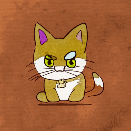 Watercolor painting on canvas. The cat in the illustration.の素材