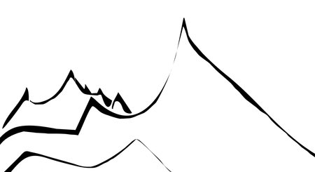 Black and white vector illustration. Mountain peaks on a white background .のイラスト素材