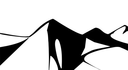Black and white vector illustration. Mountain peaks on a white background .のイラスト素材