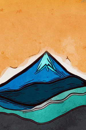 travel illustration. Beautiful mountain landscape.の素材