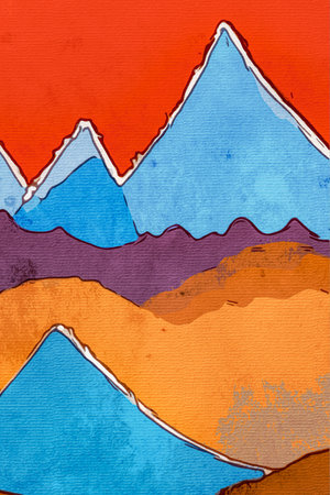 travel illustration. Beautiful mountain landscape.の素材