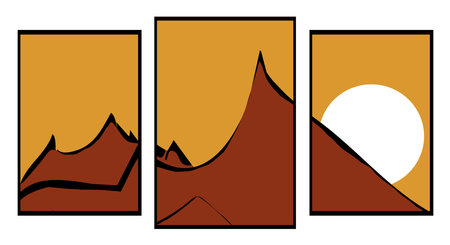 Collection of 3 printable minimalist illustrations. mountain landscape . Not generated by Aiのイラスト素材