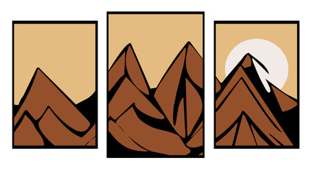 Collection of 3 printable minimalist illustrations. mountain landscape . Not generated by Aiのイラスト素材