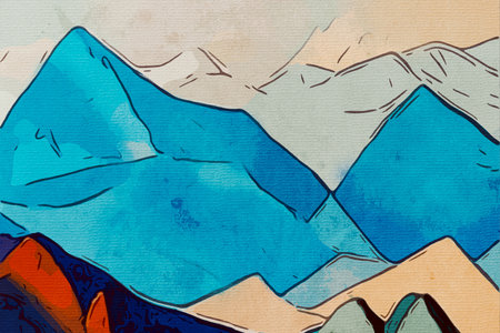 travel illustration. Beautiful mountain landscape.の素材