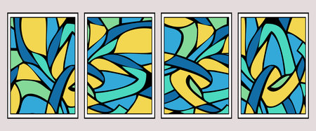 Set of 4 abstract illustration for print, fabric pattern, for use in graphics.のイラスト素材