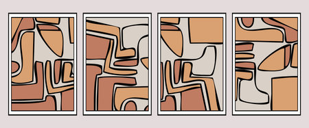 Set of 4 abstract illustration for print, fabric pattern, for use in graphics.のイラスト素材