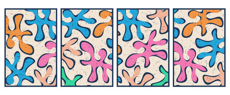 Set of 4 abstract illustration for print, fabric pattern, for use in graphics. Not generated by Aiのイラスト素材