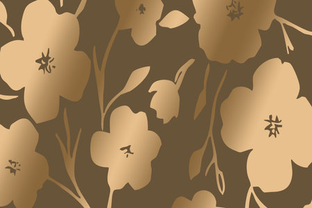Luxurious golden botanical background. Printable wallpapers, covers, wall art, greeting card, wedding cards, invitations. Not generated by Aiの写真素材