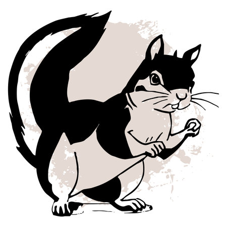 Black squirrel on a white background. Animals line art. Logo design for use in graphics. T-shirt print, tattoo design. Not generated by Aiの写真素材
