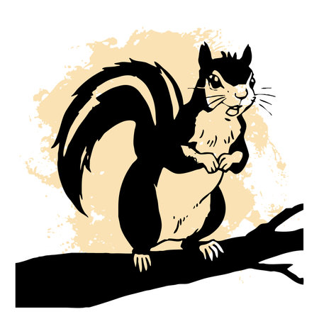 Black squirrel on a white background. Animals line art. Logo design for use in graphics. T-shirt print, tattoo design. Not generated by Aiの写真素材