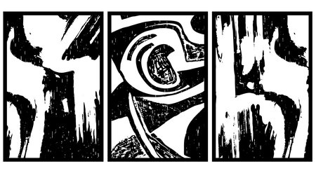 Set of 3 abstract black and white patterns. For use in graphics. Not generated by Aiの写真素材