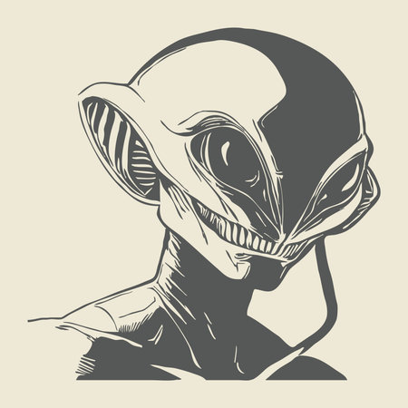 Alien. Line art. Print for T-shirts, tattoo design, pattern for covers.
