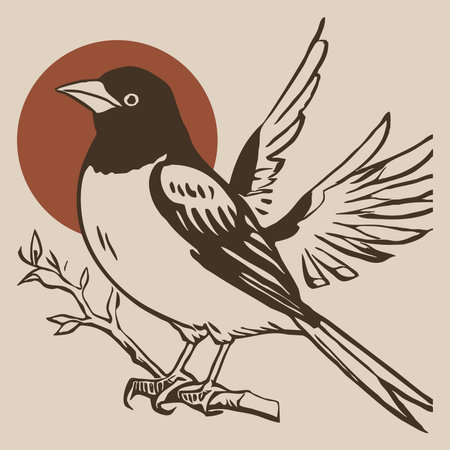 Bird . Botanical illustration. Animals line art. Logo design for use in graphics. T-shirt print, tattoo design, pattern for covers, wall decorations in a minimalist style.の写真素材