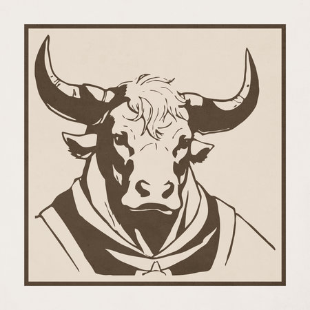 Spanish bull. Animal illustration. Printable pattern for wall decorations in a minimalist style. Cover design, logo, for tattoosの写真素材