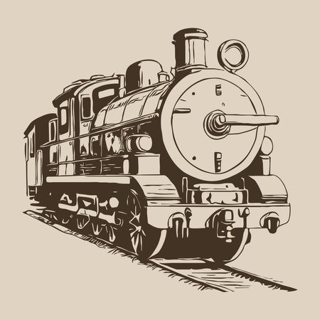 Antique locomotive. Line art. Logo design for use in graphics. T-shirt print, tattoo design....
