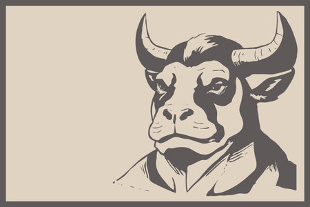 Spanish bull. Animal illustration. Printable pattern for wall decorations in a minimalist style. Cover design, logo, for tattoosの写真素材