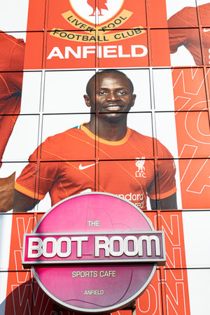Liverpool, England - March 23, 2022. Liverpool Anfield Stadium, England. Football players on the posterのeditorial素材