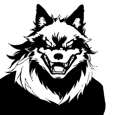 Wolf. Line art. Logo design for use in graphics. T-shirt print, tattoo design. Minimalist illustration for printing on wall decorations.のイラスト素材