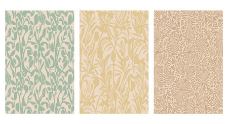 Set of 3 botanical pattern for printing on wall decorations in a contemporary style. For use in graphics, materials, covers, invitations, Happy Birthday cards.のイラスト素材