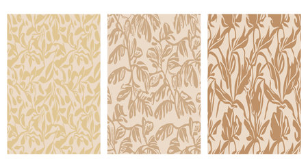 Set of 3 botanical pattern for printing on wall decorations in a contemporary style. For use in graphics, materials, covers, invitations, Happy Birthday cards.のイラスト素材
