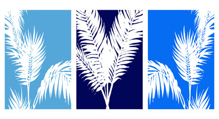 Set of 3 botanical pattern for printing on wall decorations in a contemporary style. For use in graphics, materials, covers, invitations, Happy Birthday cards.のイラスト素材