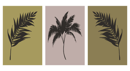 Set of 3 botanical pattern for printing on wall decorations in a contemporary style. For use in graphics, materials, covers, invitations, Happy Birthday cards.のイラスト素材