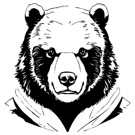 Bear. Black and white graphics. Logo design for use in graphics. T-shirt print, tattoo design.のイラスト素材