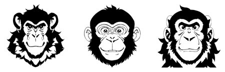 Monkey . Black and white line art. Logo design for use in graphics. T-shirt print, tattoo design.のイラスト素材