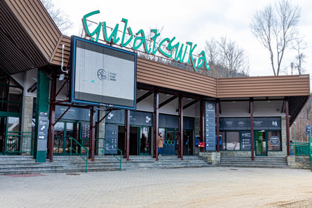 April 20, 2022 Zakopane Poland. The lower cable car stationのeditorial素材