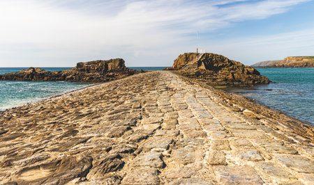 Bude Cornwall Uk. Beautiful landscape by the Atlantic Ocean on a sunny day.の写真素材