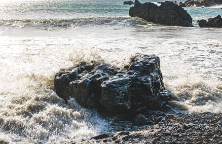 Bude Cornwall Uk. Beautiful landscape by the Atlantic Ocean on a sunny day.