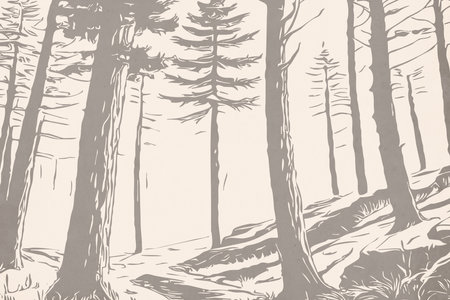 Landscape in the forest. Line art. Logo design for use in graphics. T-shirt print, tattoo design. Minimalist illustration for printing on wall decorations.の写真素材