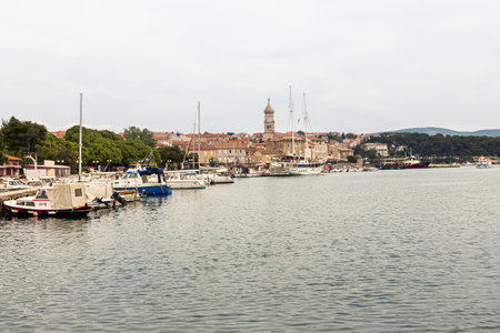 May 5, 2022 Vrbnik Croatia. Landscape on the Adriatic Sea on the island of Krk. Marina with yachts.のeditorial素材