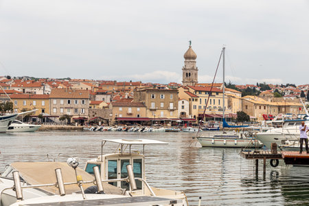 May 5, 2022 Vrbnik Croatia. Landscape on the Adriatic Sea on the island of Krk. Marina with yachts.のeditorial素材
