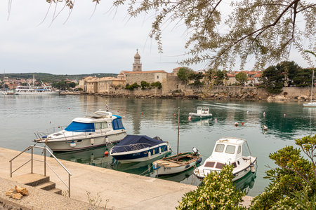 May 5, 2022 Vrbnik Croatia. Landscape on the Adriatic Sea on the island of Krk. Marina with yachts.のeditorial素材