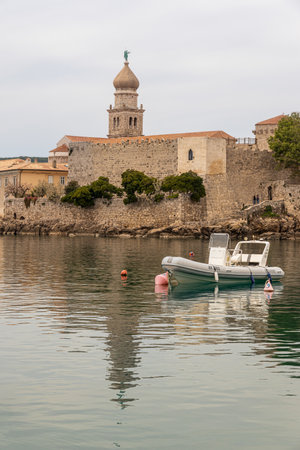 May 5, 2022 Vrbnik Croatia. Landscape on the Adriatic Sea on the island of Krk. Marina with yachts.のeditorial素材