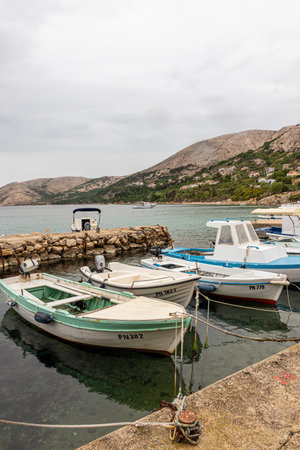 May 5, 2022 Vrbnik Croatia. Landscape on the Adriatic Sea on the island of Krk. Marina with yachts.のeditorial素材