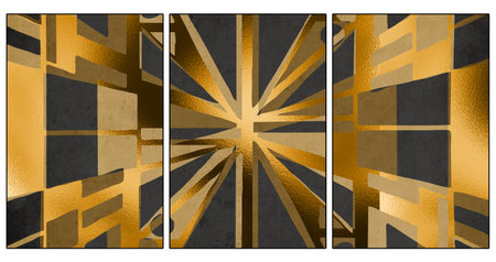 Set of 3 Abstract art. Artistic illustration for printing. The Art of the Golden Wall. Modern...