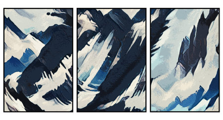 Set of 3 Printable abstract art. Art brush elements with contemporary poster design.