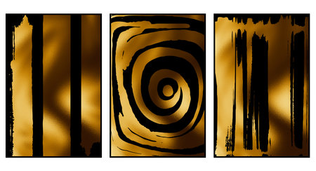 Set of 3 Golden abstract background. Design template for invitation, web, banner, birthday, wedding, business card. Ink stains.のイラスト素材
