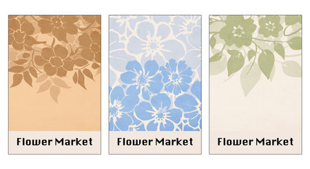 Collection of botanical posters inspired by the flower market. Illustration for wall art, greeting cards and invitations.のイラスト素材