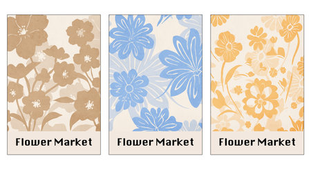 Collection of botanical posters inspired by the flower market. Illustration for wall art, greeting cards and invitations.のイラスト素材