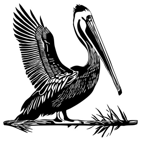 Black pelican on white background. Animals line art. Logo design for use in graphics. Print for T-shirts, design for tattoos.の写真素材